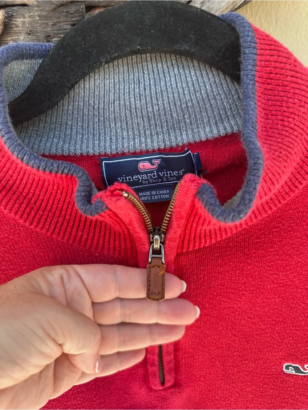 Vineyard Vines Men’s Red Half-Zip Sweater with Whale Logo